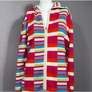 Obermeyer Zip Hoodie L Wool Blend Color Block Rainbow Y2K Statement Vibrant Bold